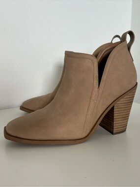 Call It Spring Taupe Cutout Stacked Heel Ankle Booties